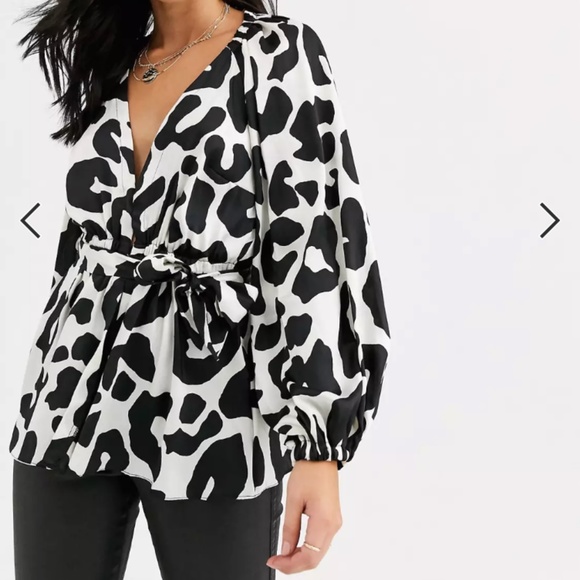 ASOS Tops - ASOS DESIGN plunge top with kimono sleeve and belt detail in animal print